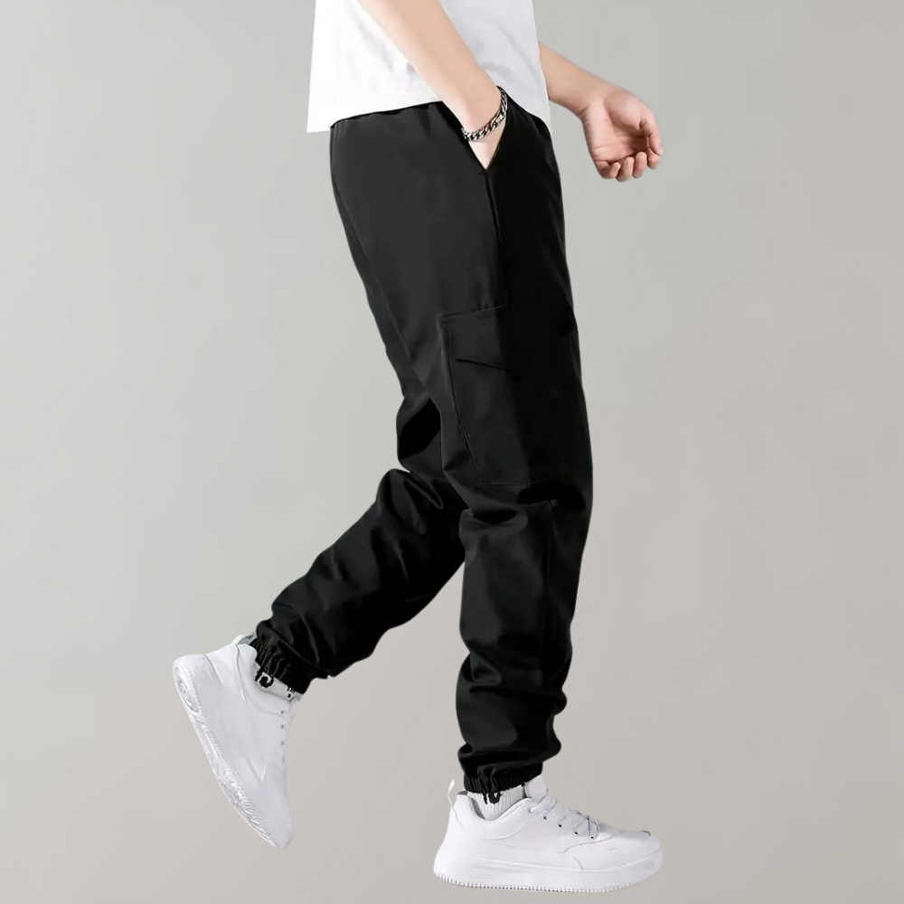 Flexible men's cargo pants – drawstring design, breathable polyester, for casual wear 1