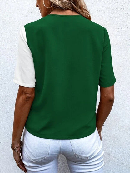 Fließende Damenbluse – V-Ausschnitt, kurzärmlig, aus Elasthan und Polyester, für Büro und Freizeit 3