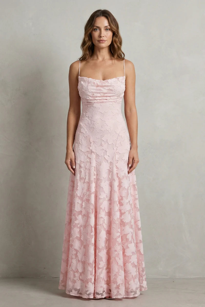 Soft women's dress - backless lace-up, lace-overlay chiffon, for formal occasions