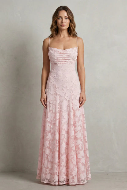 Soft women's dress - backless lace-up, lace-overlay chiffon, for formal occasions