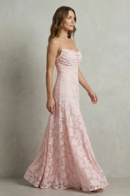 Soft women's dress - backless lace-up, lace-overlay chiffon, for formal occasions