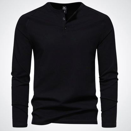 Lightweight Mens Long Sleeve Henley - Fitted Cotton, Casual