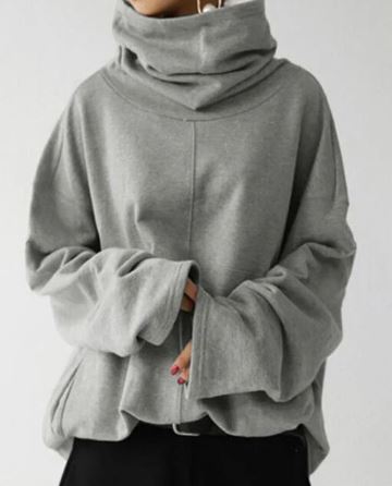Oversized Women Turtleneck Sweatshirt - Funnel Neck, Cotton