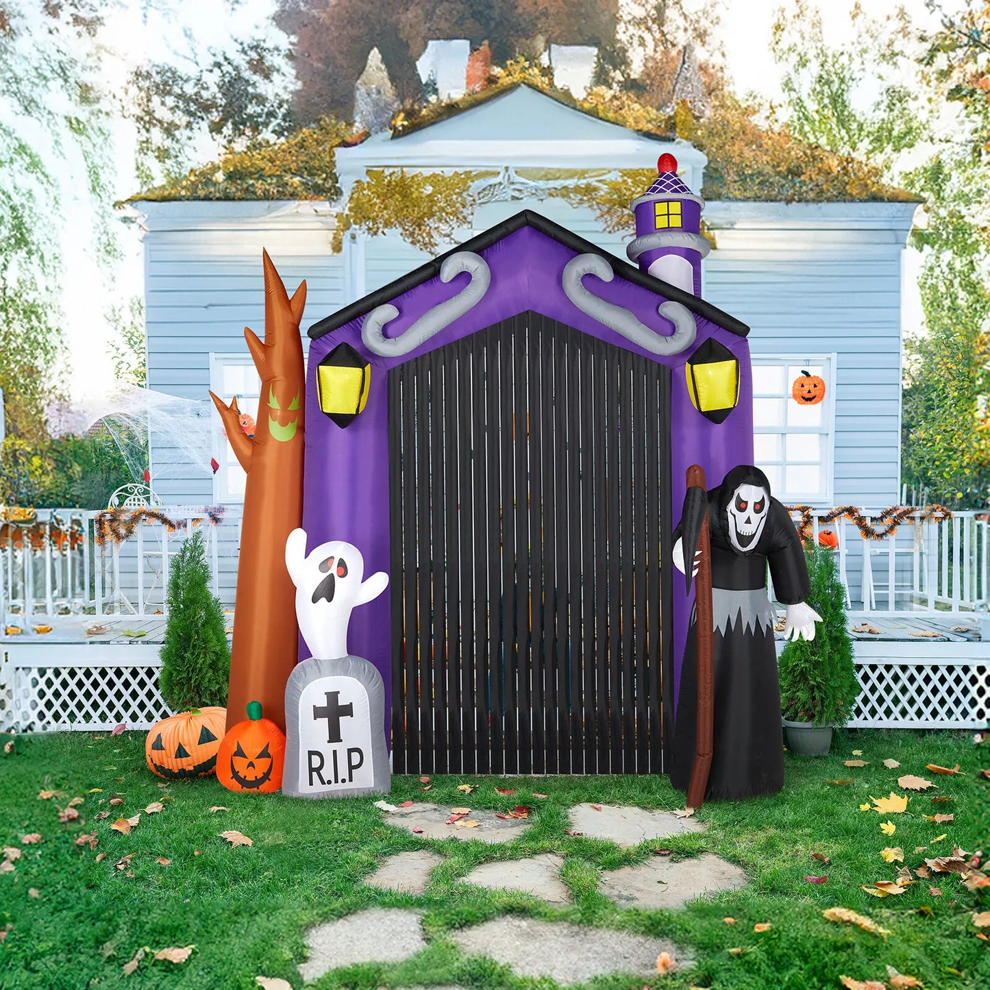 9.8ft Halloween Inflatable Grim Reaper Archway with LED Lights – Spooky Outdoor Yard Decoration