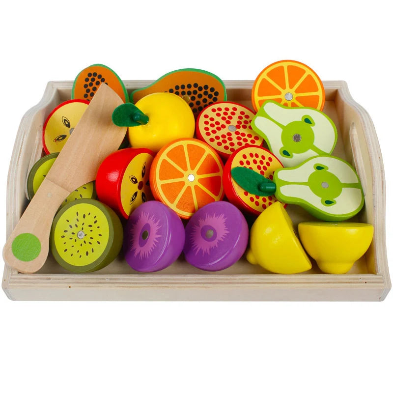 Montessori Wooden Fruits & Vegetables Cutting Set - Eco-Friendly Pretend Play Kitchen Toys for Kids