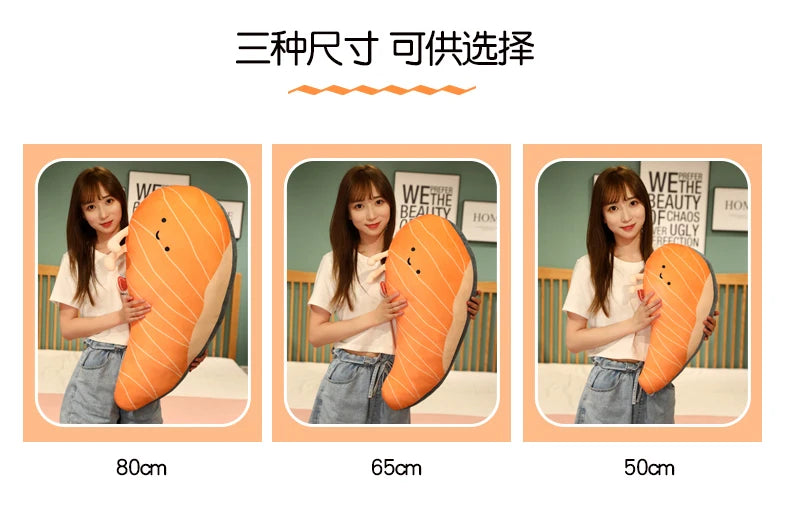 Coussin en peluche saumon Coussin alimentaire réaliste Cadeau confortable