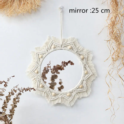 Set di Specchi Macramè con Frangia in Cotone Specchi da Parete Boho Appendibili Autunno 2025 Decorazione Accogliente per Cameretta Regalo per la Casa