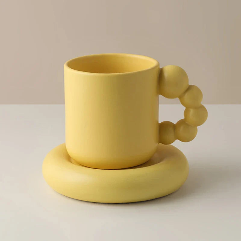 Keramisk kaffekrus lavendel porcelænskop med bakke nordisk håndlavet boligindretning efterår 2025 gave