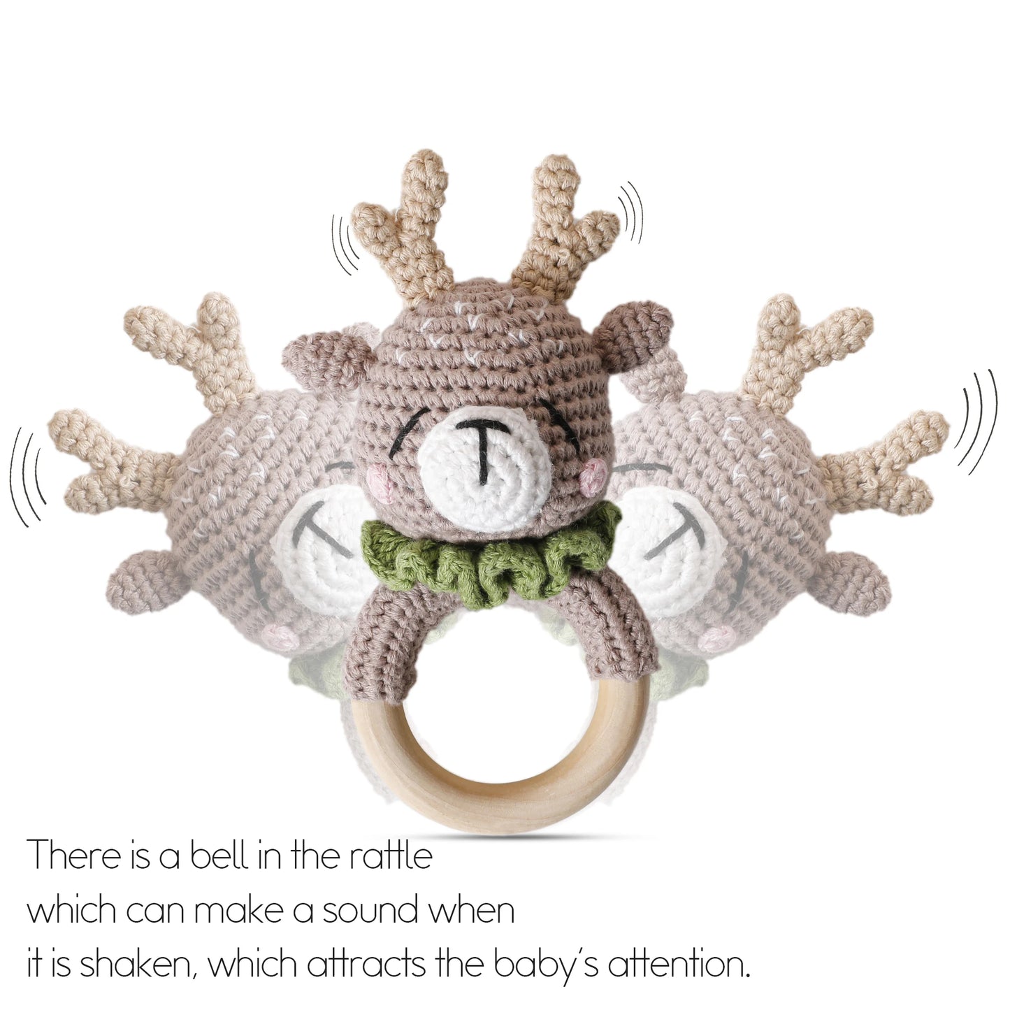 Wooden Crochet Animal Teether Rattle Newborn Sensory Toys