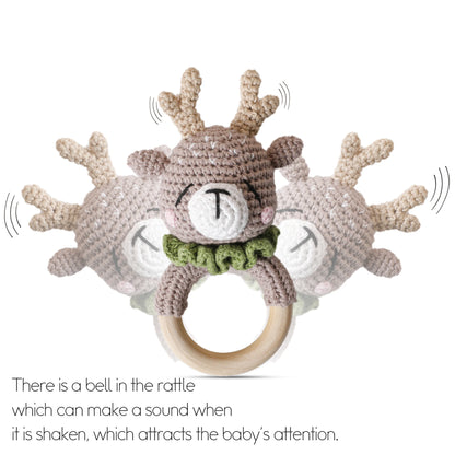 Wooden Crochet Animal Teether Rattle Newborn Sensory Toys