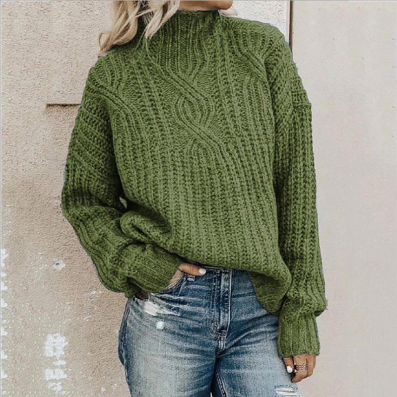 Varm dame-rullekravesweater - Oversized kabelstrik