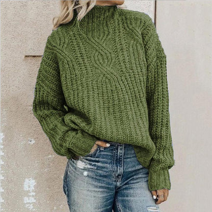 Varm dame-rullekravesweater - Oversized kabelstrik