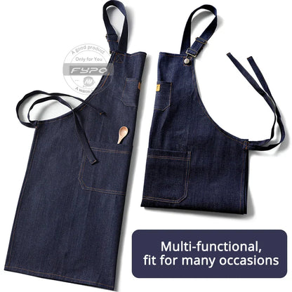 Denim Apron Adjustable Neck Bib Apron Durable Barista Kitchen Apron Fall 2025 Hygienic Workwear With Pockets