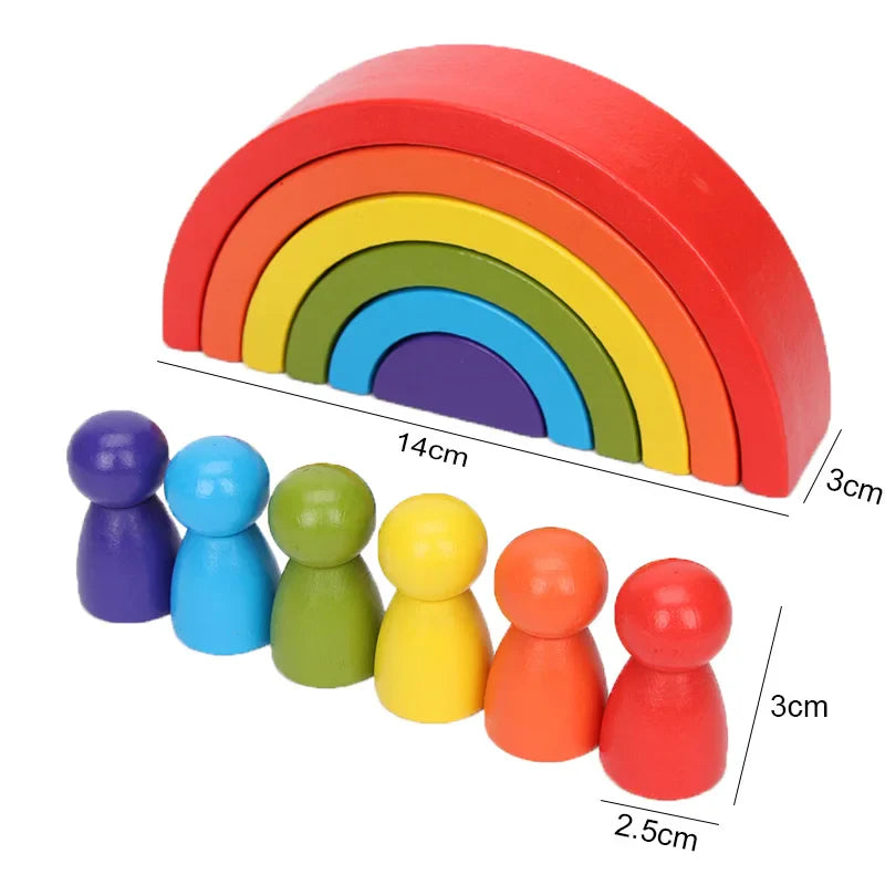 Wooden Rainbow Blocks Montessori Stacking Toys Wood Building Blocks Back to School 2025 Educational STEM Gift