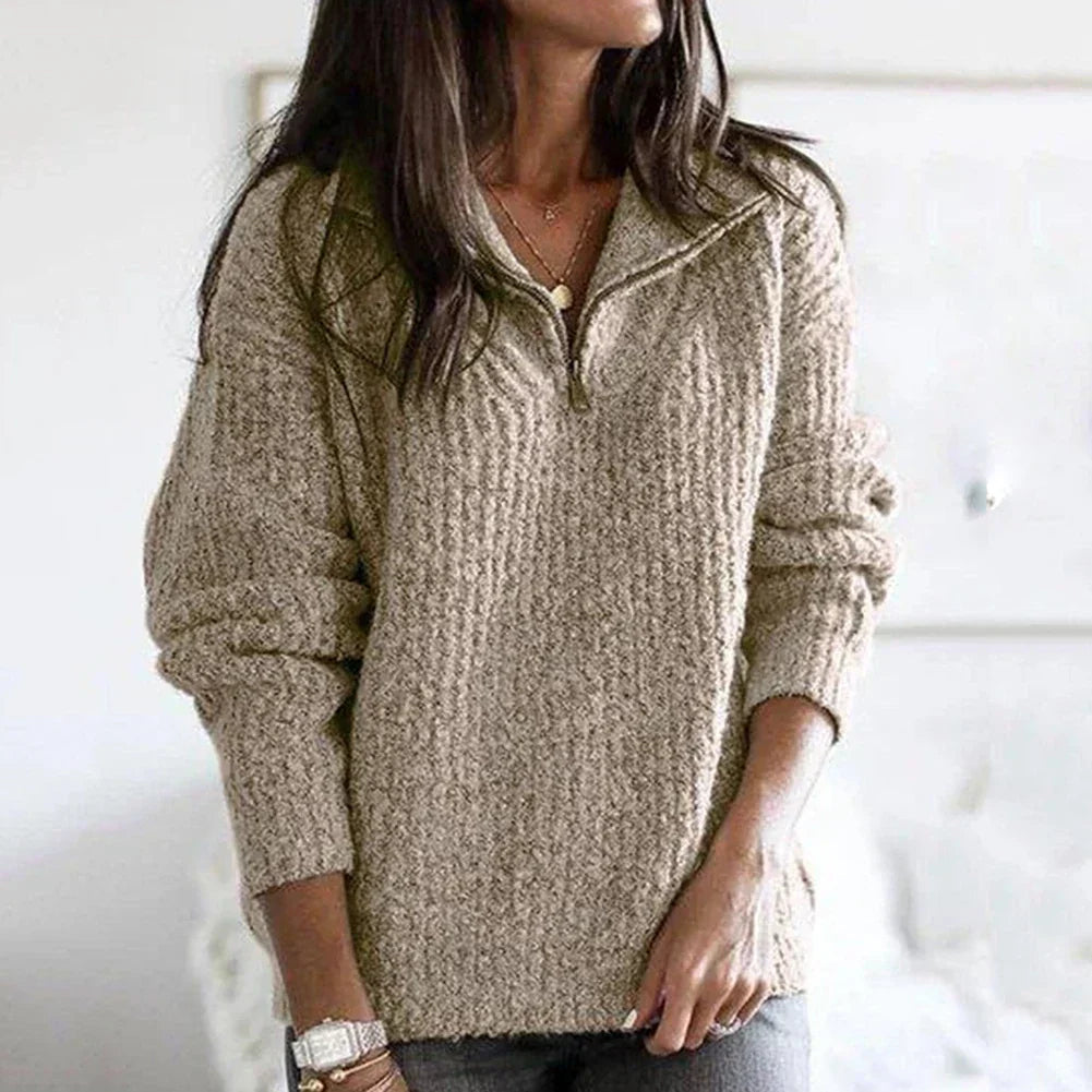 Soft Women's Half Zip Pullover - Relaxed Knit For Autumn