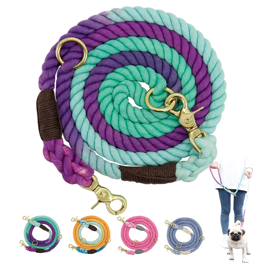 Hondenriem touw nylon zwaar gebruik wandelriem wandelen training val 2025 comfortabel met leer omwikkelde grip