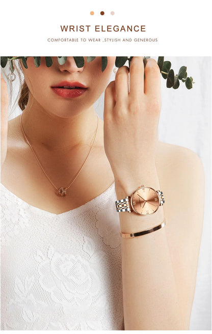 Timeless women's rose gold quartz wristwatch - stainless steel water-resistant minimalist round dial