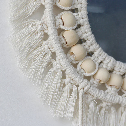 Set di Specchi Macramè con Frangia in Cotone Specchi da Parete Boho Appendibili Autunno 2025 Decorazione Accogliente per Cameretta Regalo per la Casa