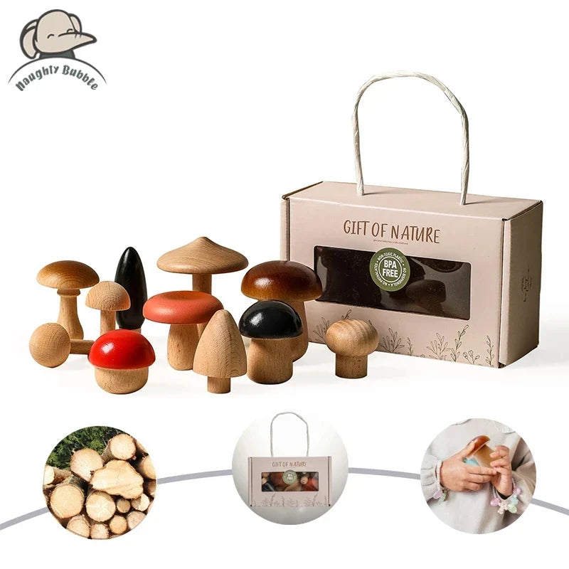 Wooden Toys Montessori Mushroom Blocks Set Kids Educational Grasping Matching Toy Back To School 2025 Eco Friendly