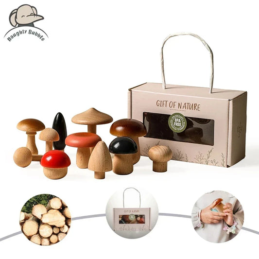 Wooden Toys Montessori Mushroom Blocks Set Kids Educational Grasping Matching Toy Back To School 2025 Eco Friendly