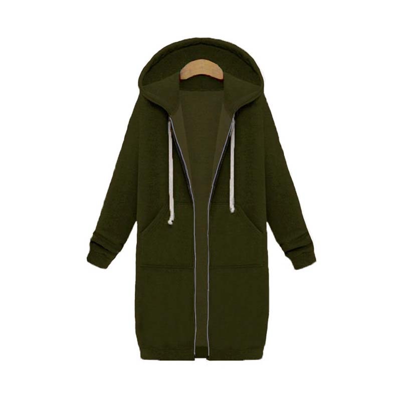 Warm Relaxed Women Longline Zip Hoodie - Cotton Blend