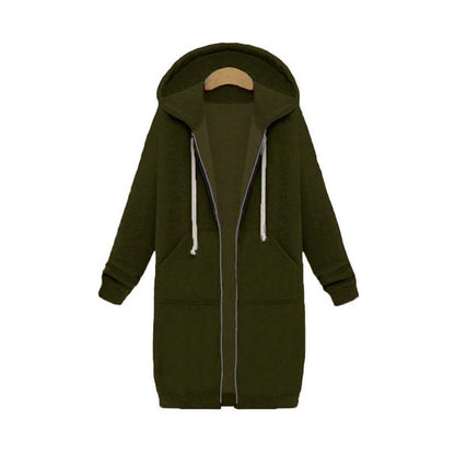 Warm Relaxed Women Longline Zip Hoodie - Cotton Blend