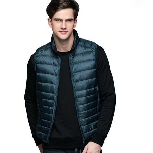 Lightweight Classic Men Down Vest - Quilted Nylon Layering