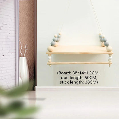Wooden Wall Shelf With Clothes Rack Nordic Hanging Shelf Kids Room Fall 2025 Rope Storage Organizer