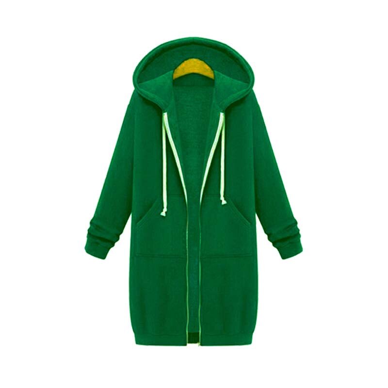 Warm Relaxed Women Longline Zip Hoodie - Cotton Blend