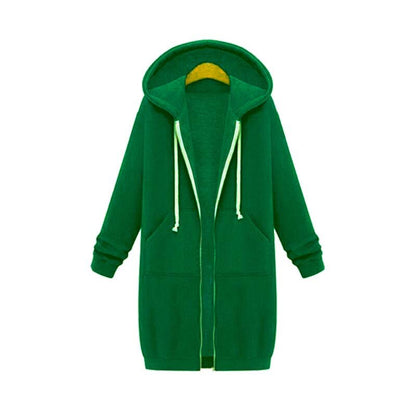 Warm Relaxed Women Longline Zip Hoodie - Cotton Blend