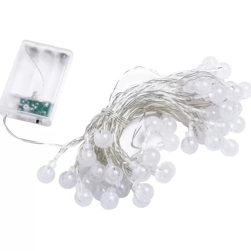 Battery-Powered LED Bubble Ball String Lights - 20 Bright Fairy Lights for Christmas, Weddings, and Party Decor, 3m Festive Garland