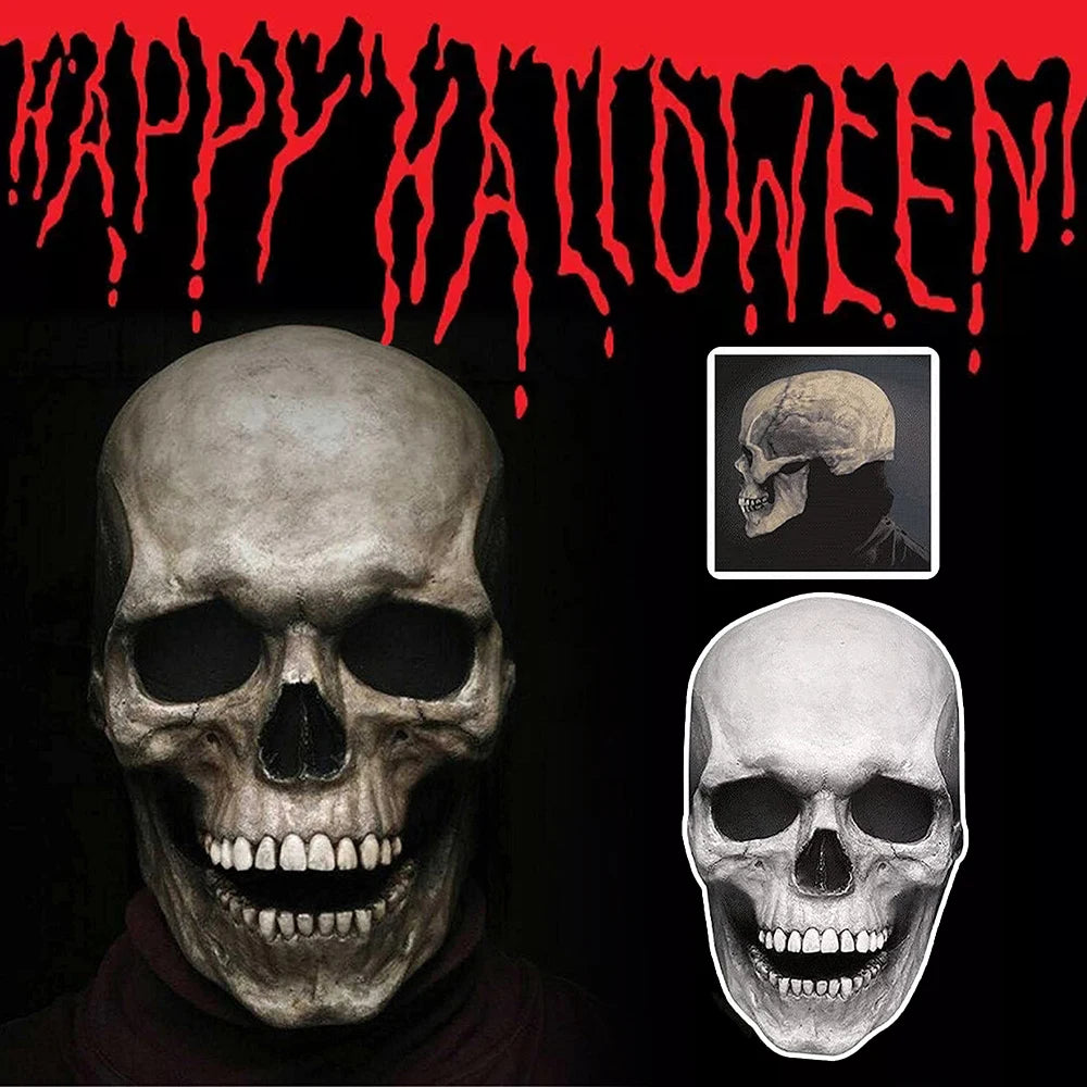 Full-Head Skull Silicone Horror Mask with Movable Jaw for Adults Halloween 2026