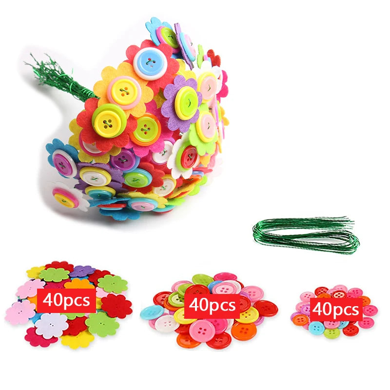 Button & Felt Flower Bouquet Craft Kit - DIY Vase Art Project for Kids, Creative Activity Gift for Boys & Girls