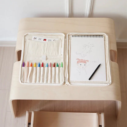 Pencil Case Canvas Kids Stationery Organizer Bag Desk Crayon Holder Back To School 2025 Portable Tidy Workspace