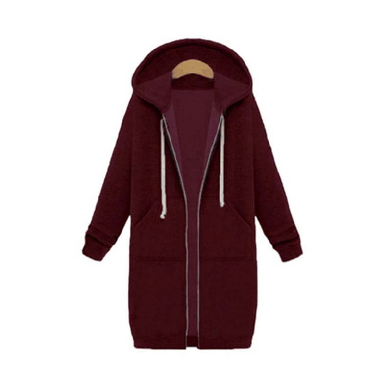 Warm Relaxed Women Longline Zip Hoodie - Cotton Blend