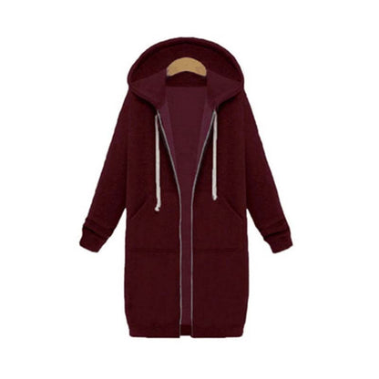 Warm Relaxed Women Longline Zip Hoodie - Cotton Blend