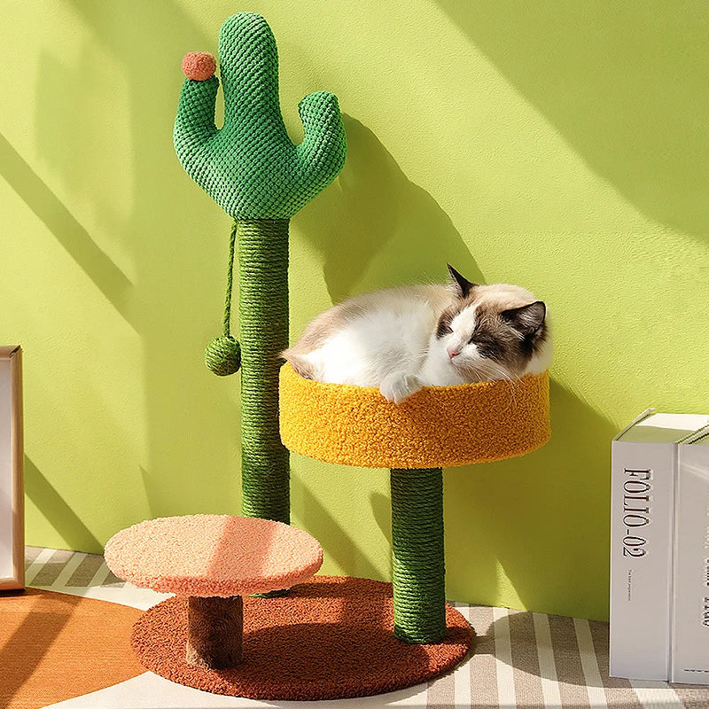 Albero per Gatti Stile Cactus Torre in Sisal Tre Piani Tiragraffi Condo per Gatti Autunno 2025 Posti Accoglienti Regalo