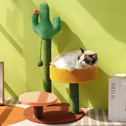 Albero per Gatti Stile Cactus Torre in Sisal Tre Piani Tiragraffi Condo per Gatti Autunno 2025 Posti Accoglienti Regalo