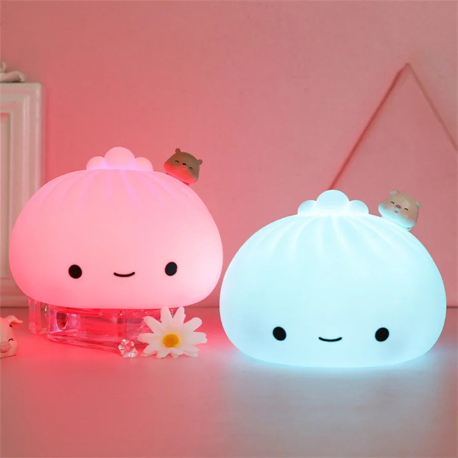 Natlampe Genopladelig LED Kanin Dumpling Tegneserie Sengebordslampe Efterår 2025 Børneværelse Blød Søvn Gave