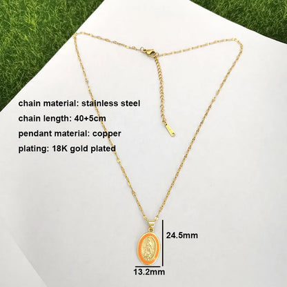 Timeless women's Virgin Mary pendant necklace - 18K gold-plated stainless steel link chain, for everyday wear