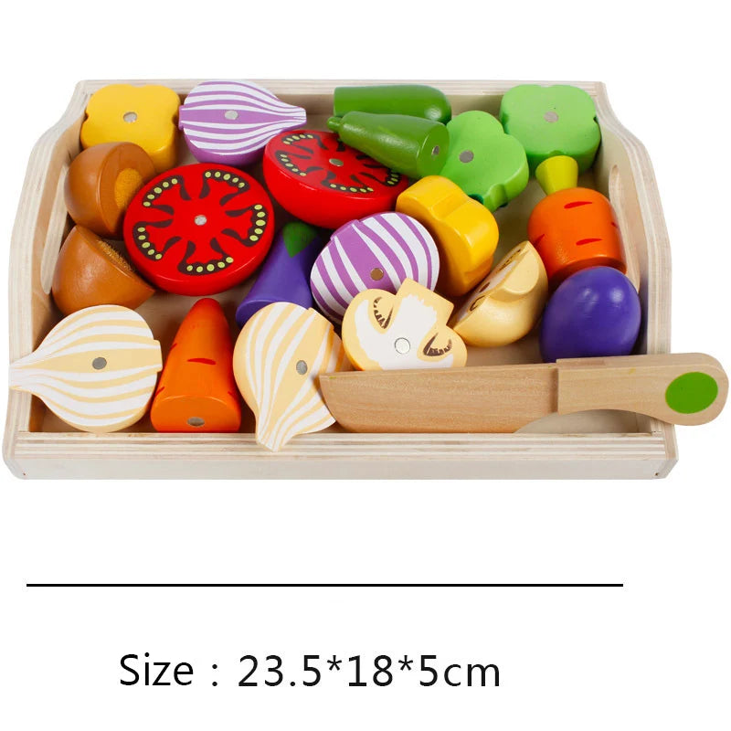 Montessori Wooden Fruits & Vegetables Cutting Set - Eco-Friendly Pretend Play Kitchen Toys for Kids