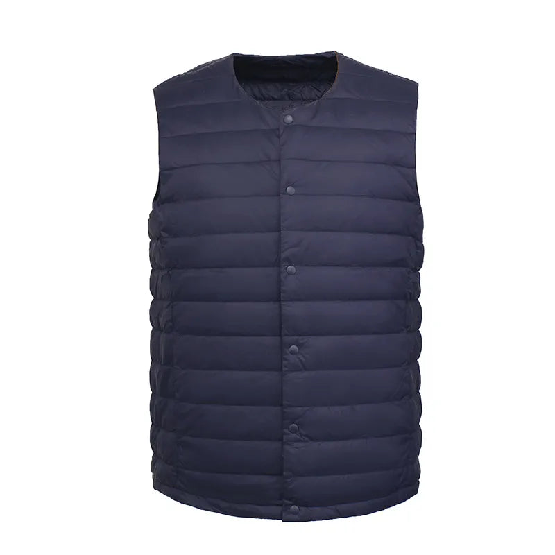 Lightweight Men's Down Vest - Short Quilted, Nylon Layering