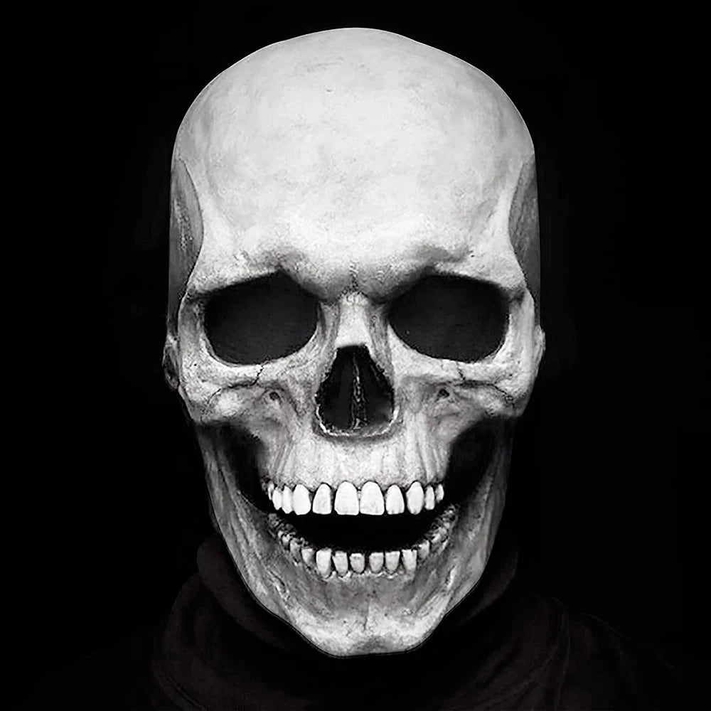 Full-Head Skull Silicone Horror Mask with Movable Jaw for Adults Halloween 2026