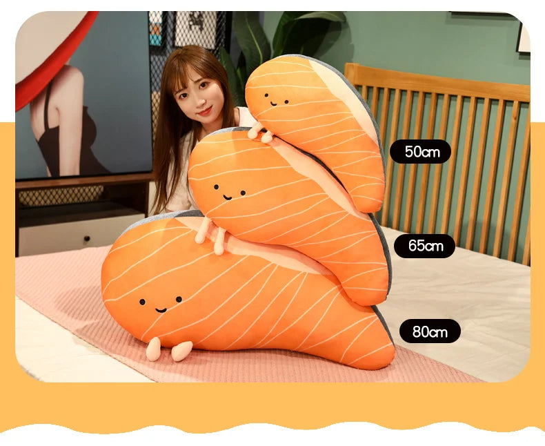 Coussin en peluche saumon Coussin alimentaire réaliste Cadeau confortable