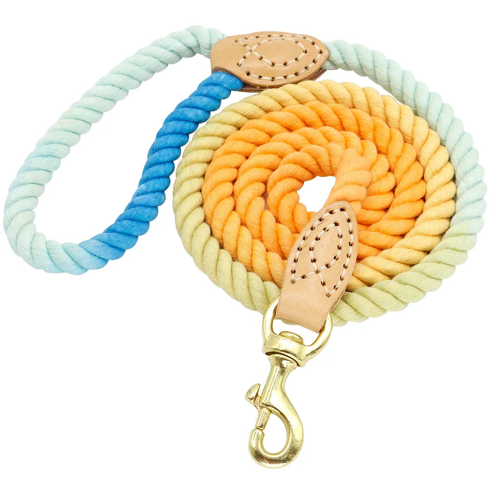 Hondenriem touw nylon zwaar gebruik wandelriem wandelen training val 2025 comfortabel met leer omwikkelde grip