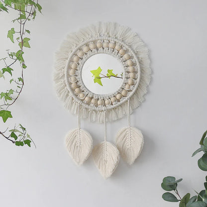 Set di Specchi Macramè con Frangia in Cotone Specchi da Parete Boho Appendibili Autunno 2025 Decorazione Accogliente per Cameretta Regalo per la Casa