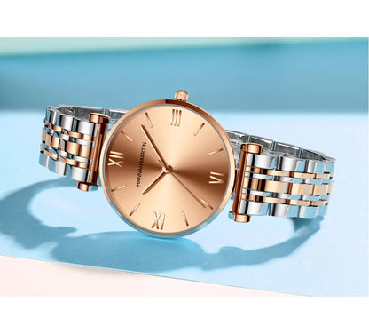 Timeless women's rose gold quartz wristwatch - stainless steel water-resistant minimalist round dial