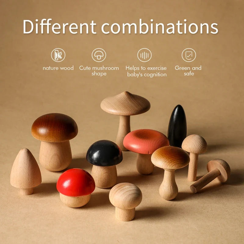 Wooden Toys Montessori Mushroom Blocks Set Kids Educational Grasping Matching Toy Back To School 2025 Eco Friendly