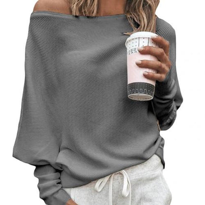Soft Women's Off-Shoulder Pullover - Ribbed Knit, Daily