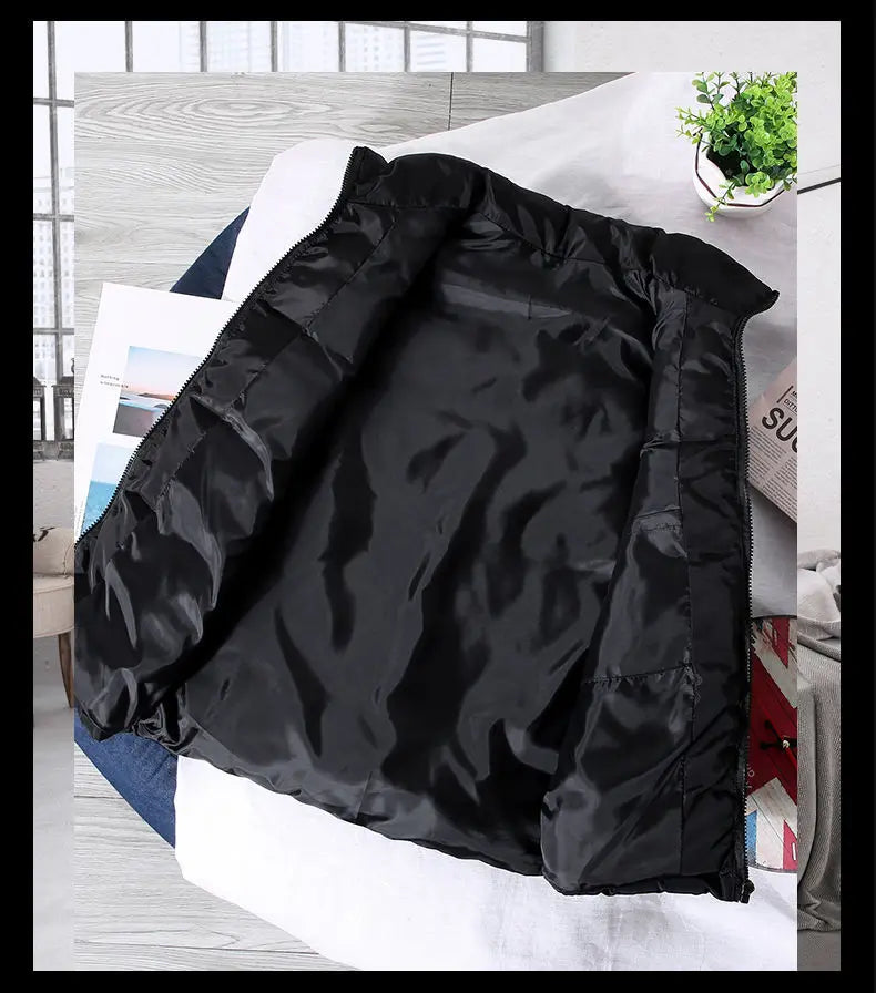 Warm Slim Men’s Puffer Vest - Stand Collar, Polyester, Casual